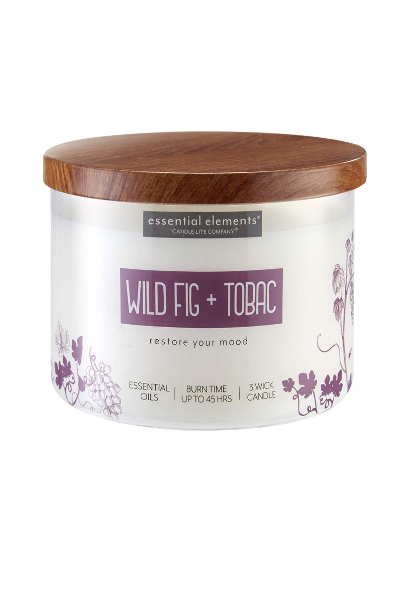 Essential Elements by Candle-Lite Company Scented Wild Fig & Tobac 3-Wick Jar Candle, 14.75 oz, Off White - Image 1